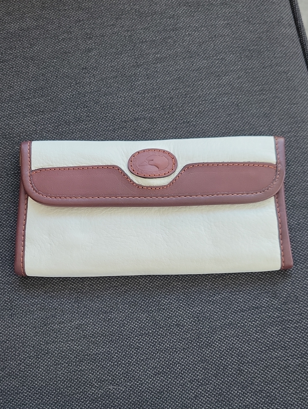 Bi-Color Leather Wallet Clutch in Cream and Brown